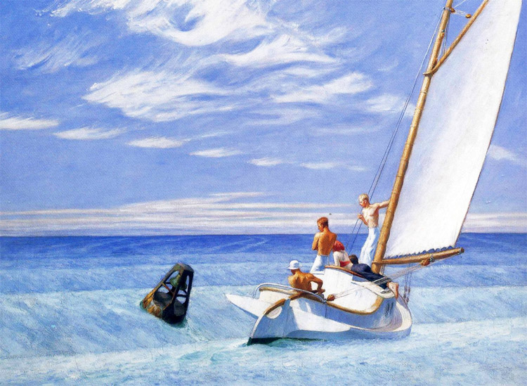 Ground Swell, by Edward Hopper: these waves travel a long distance before reaching the shore