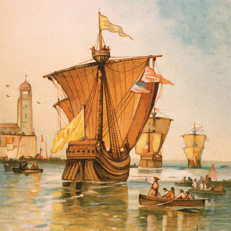 Christopher Columbus, 1492: the fleet departs from Spain for the first voyage to the New World