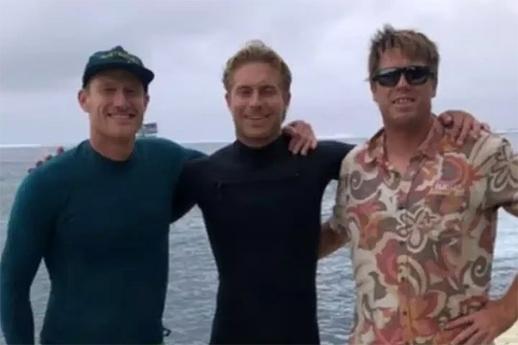 Bede Durbidge, Ethan Ewing, and Ben Lowe (far right): the WSL judge has 18 years of experience