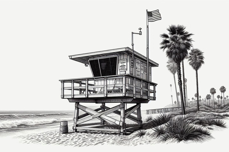 Lifeguard towers: a landmark of American beach lifestyle and surf lifesaving | Drawing: SurferToday