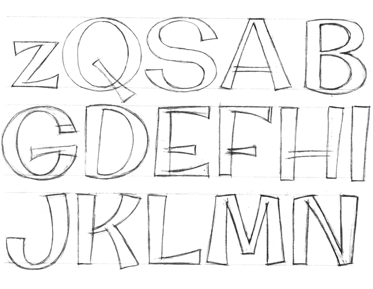 Original Surfer, caps: the font sketch hand-lettered by Brian J. Bonislawsky
