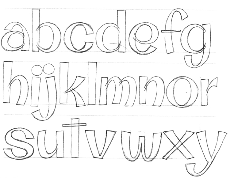 Original Surfer, lowercase: the font sketch hand-lettered by Brian J. Bonislawsky