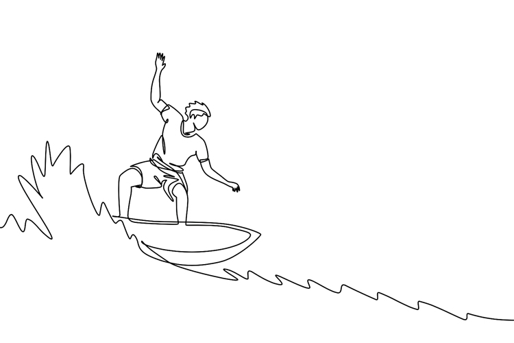 Surfboard On Wave Drawing